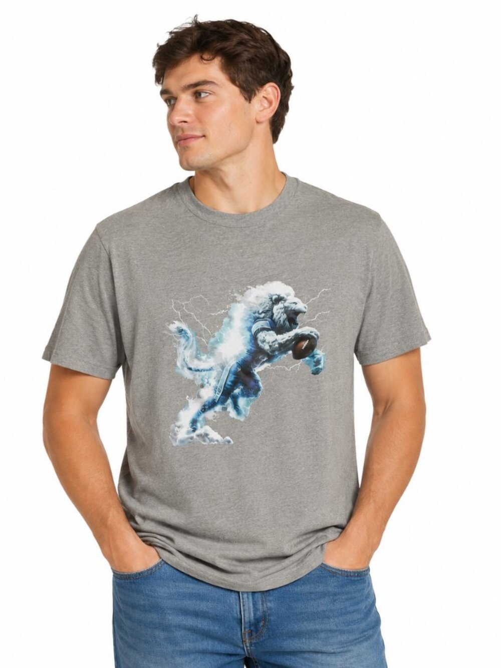 Unbranded Lions Football Themed Short Sleeve Crew Neck Graphic Tee